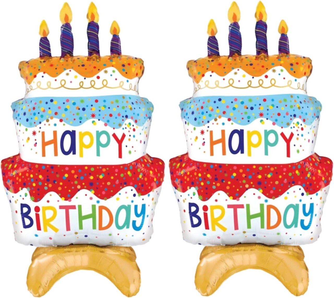 2pcs 39" Happy Birthday Cake Foil Balloons, Giant Self-Standing Three Layer Birthday Balloons for Girls Boys Kids Baby Shower Birthday Party Supplies